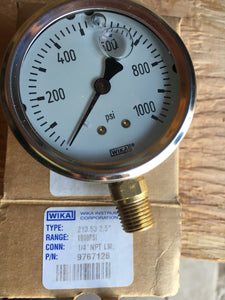 9767126 Pressure Gauge liquid filled 1000 PSI, 1/4 npt, 213.53, 2.5 inches